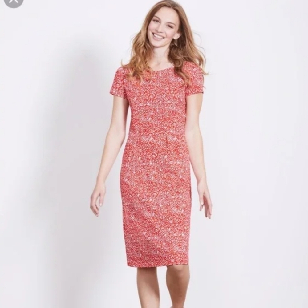 Boden Pheobe Jersey Pleated Shift Dress size 4L Long Tall Red Floral